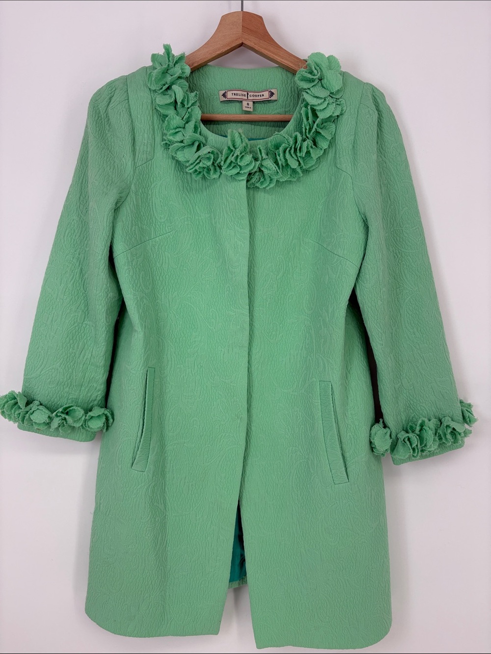 🦺 TRELISE COOPER Mint Green Floral-Trim jacket blazer